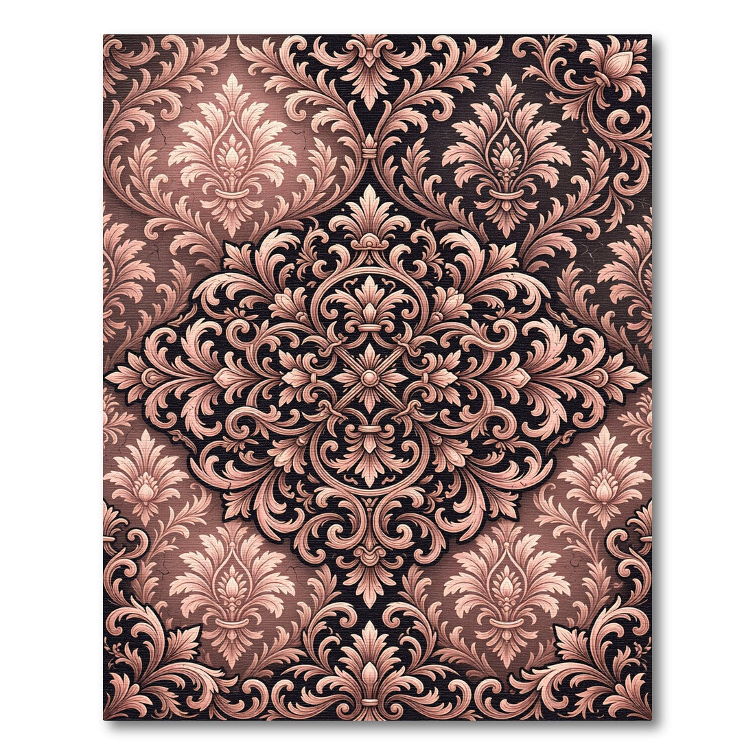 Blush Damask Ornate Filigree Medallion Rug