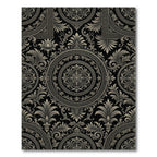 Ornate Black Beige Floral Medallion Rug