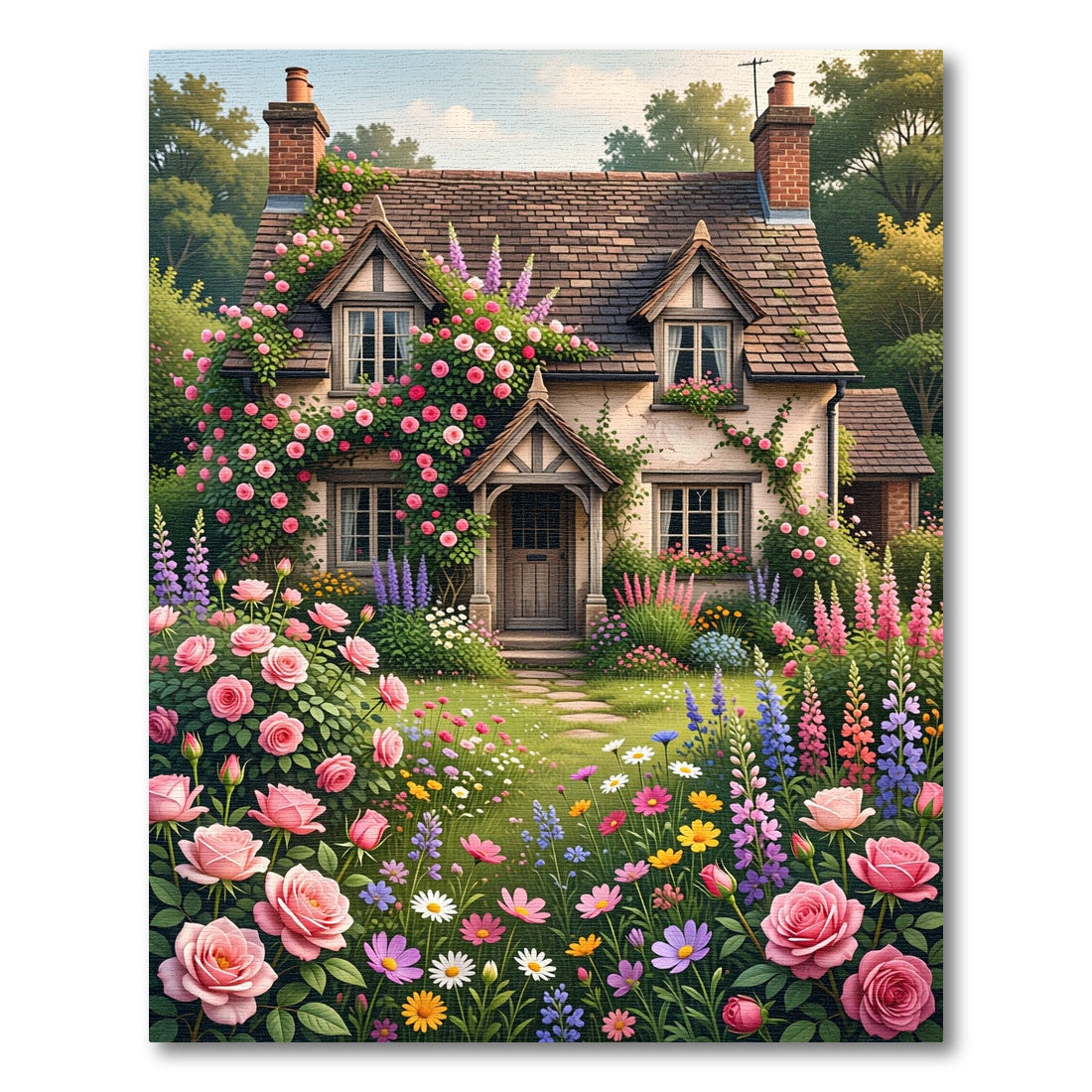Charming Pink Roses Cottage Garden Rug