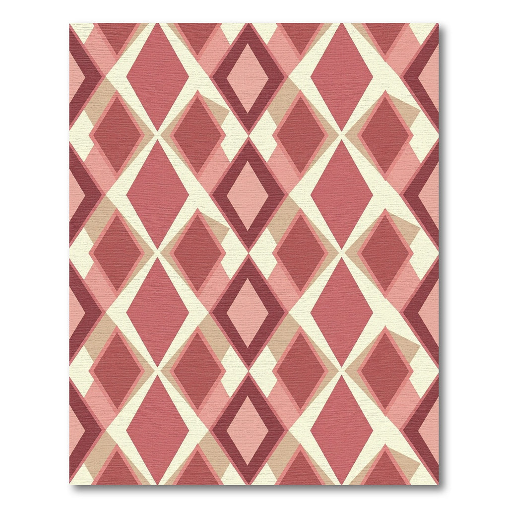 Retro Crimson Geometric Diamond Lattice Rug