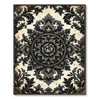 Elegant Charcoal Ornate Damask Medallion Rug