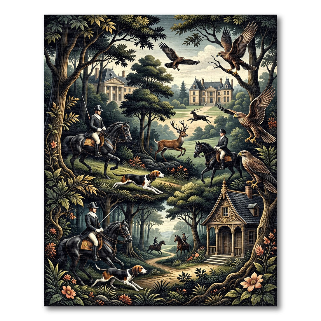 Equestrian Forest Hunting Scene Rug
