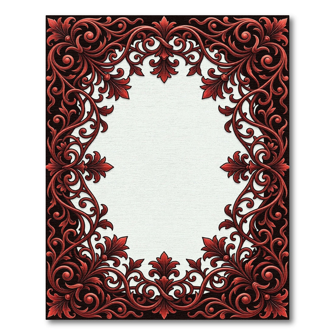 Ornate Red Leaf Scroll Border Rug