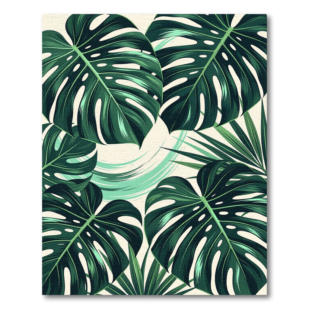 Lush Green Tropical Leaf Overlay Rug