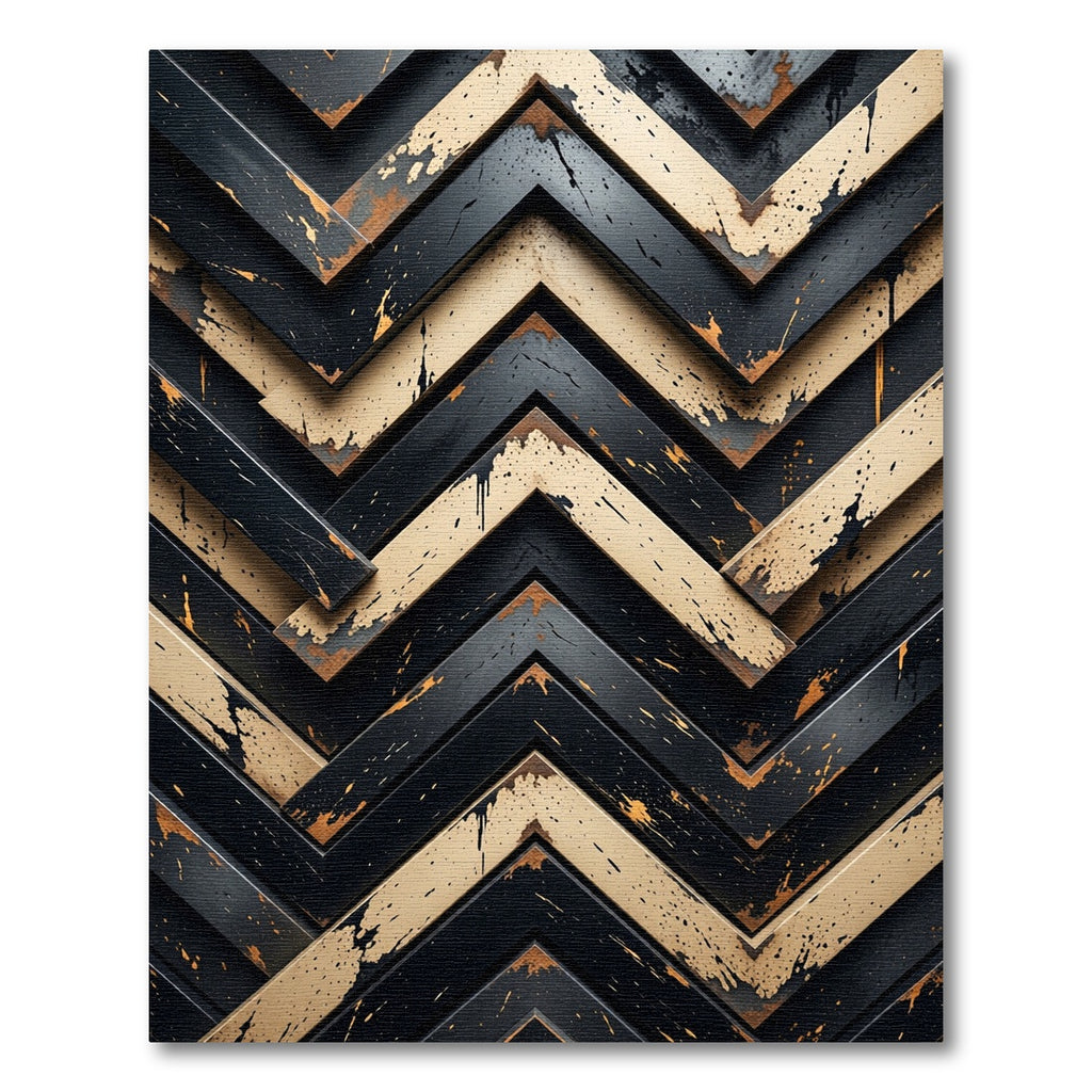 Distressed Black and Gold Chevron Angle Rug