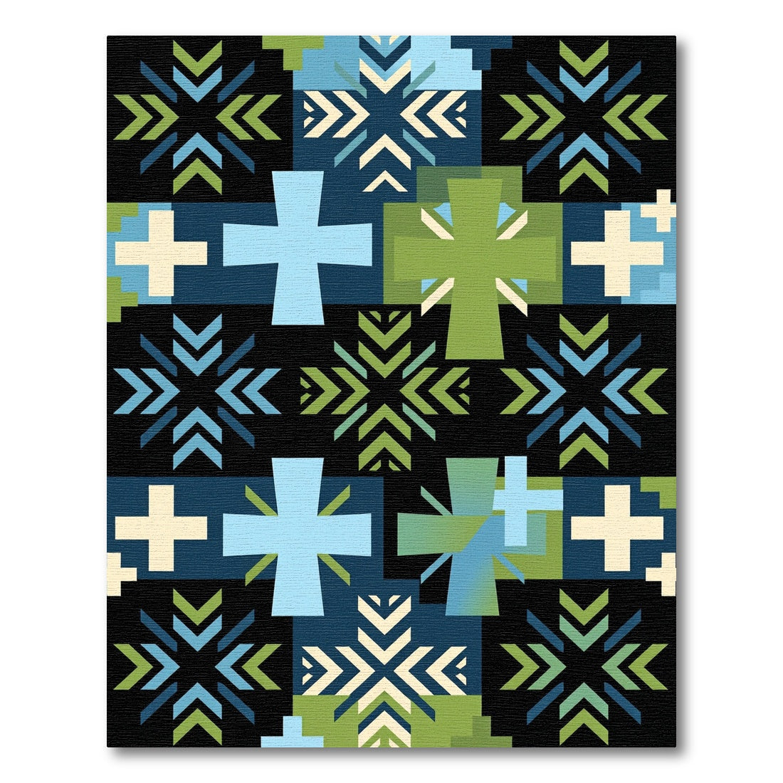 Modern Geometric Nordic Cross Blue Green Rug