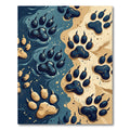 Abstract Blue and Sand Paw Prints Rug