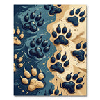 Abstract Blue and Sand Paw Prints Rug