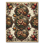 Vintage Pomegranate and Peony Ornate Medallion Rug