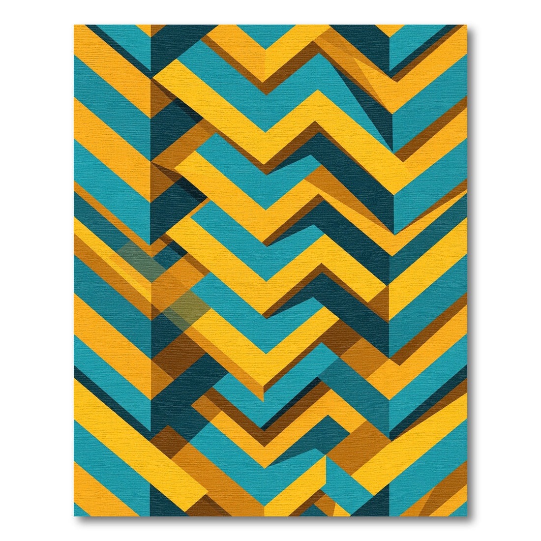 Geometric Teal and Gold Chevron Rug