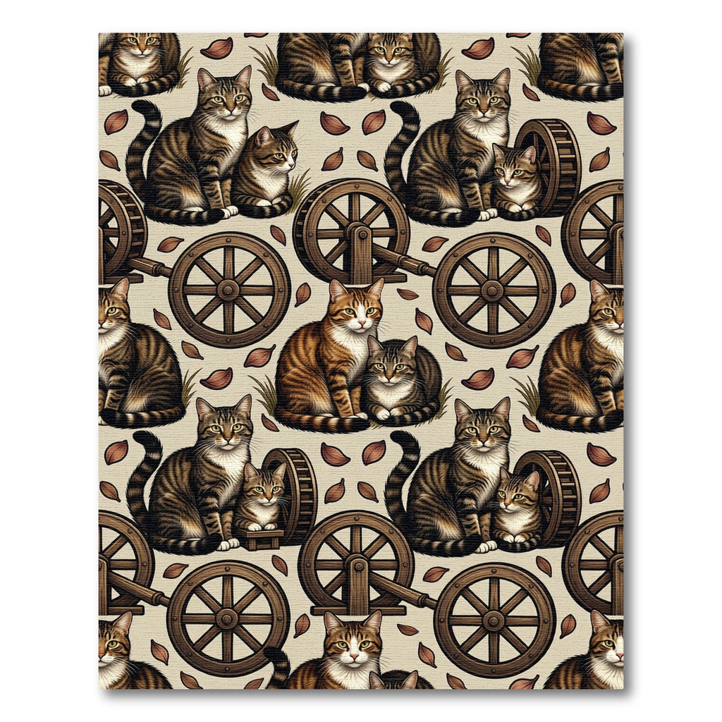 Tabby Cats With Wooden Wheels Rug