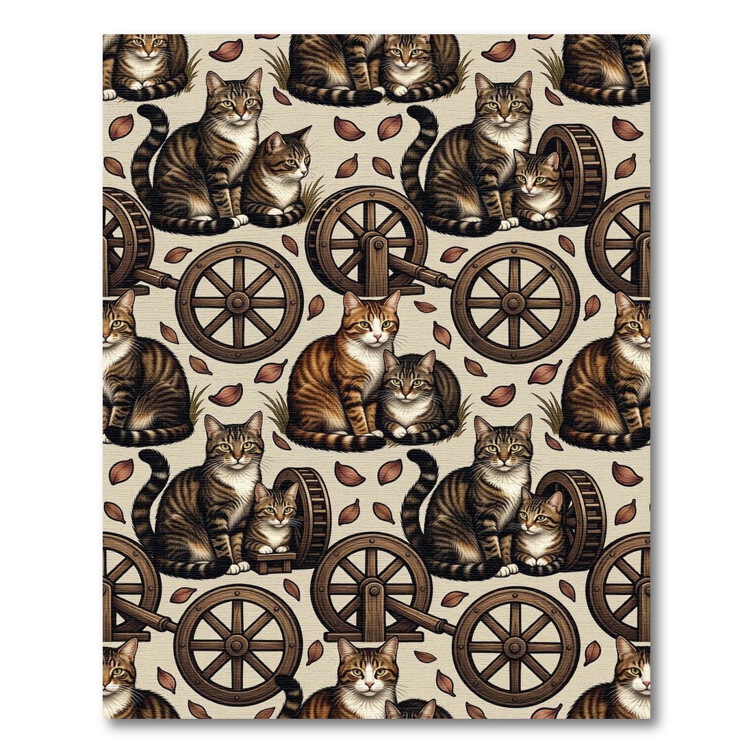 Tabby Cats With Wooden Wheels Rug