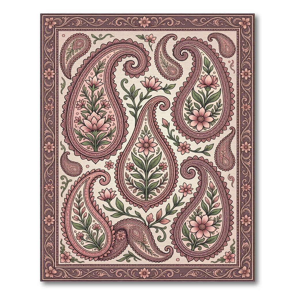 Elegant Blush Pink Floral Paisley Rug