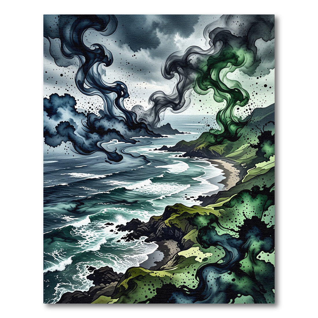 Stormy Coastal Wave Abstract Landscape Rug