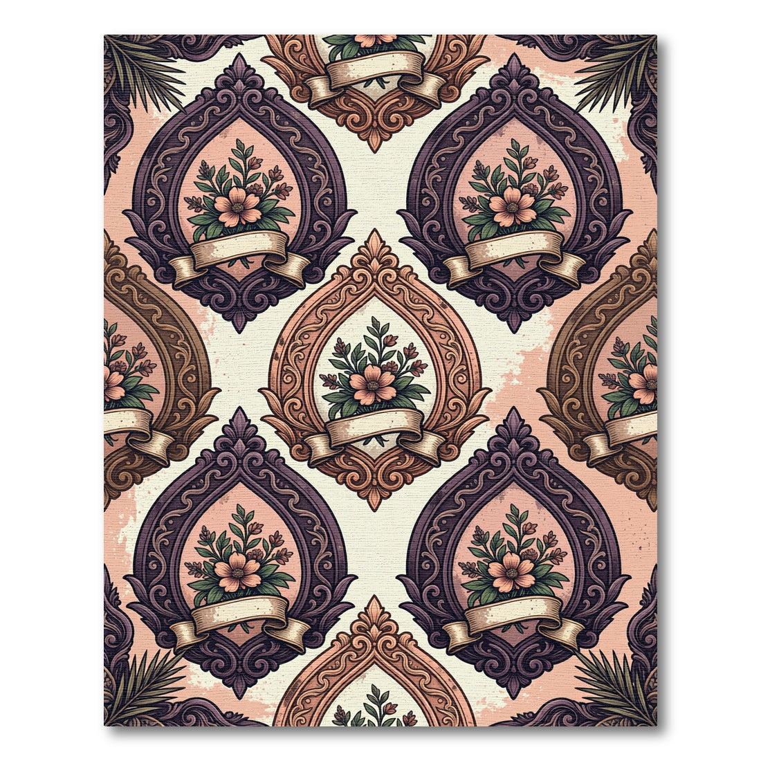 Ornate Victorian Floral Cameo Flourish Rug