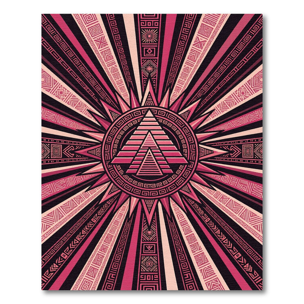 Radiant Pink Aztec Sun Geometric Art Rug