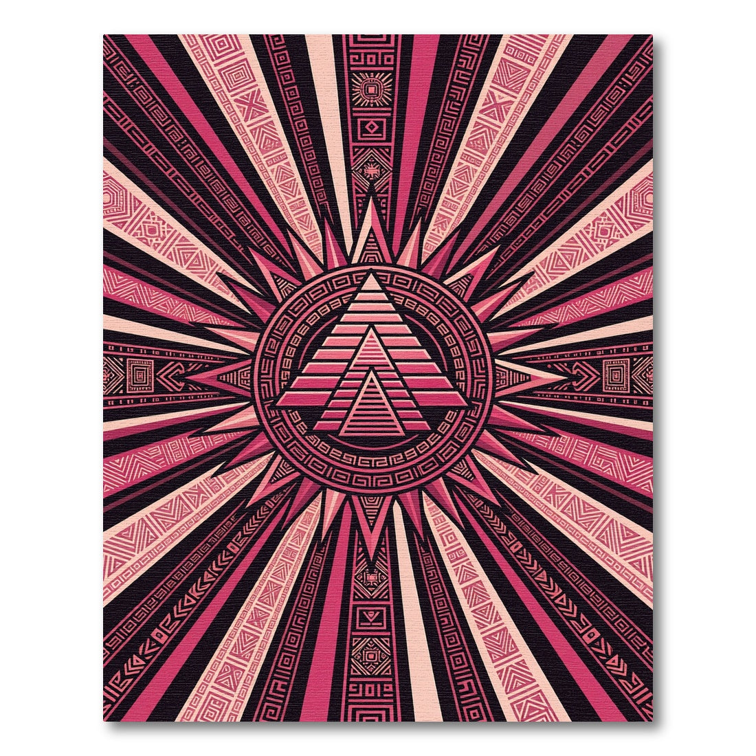 Radiant Pink Aztec Sun Geometric Art Rug