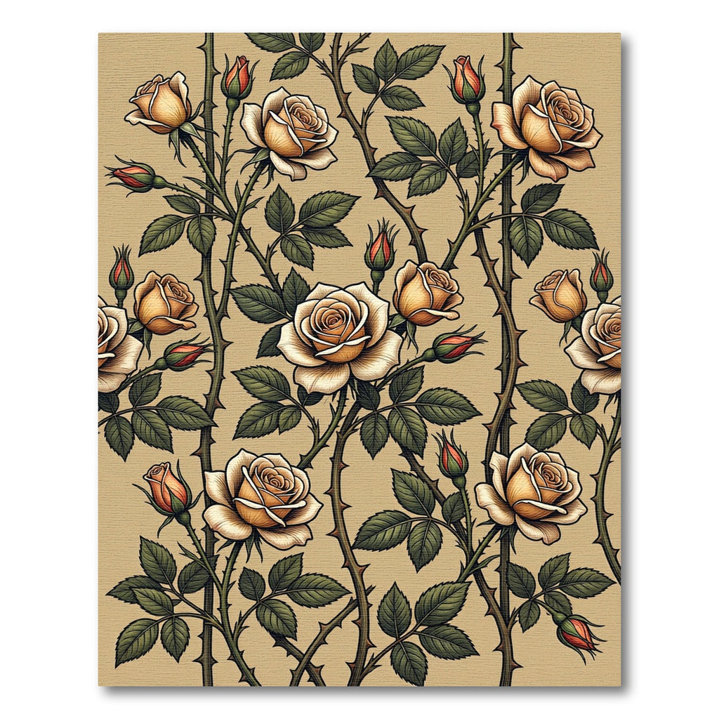 Elegant Cream Rose Botanical Vine Rug