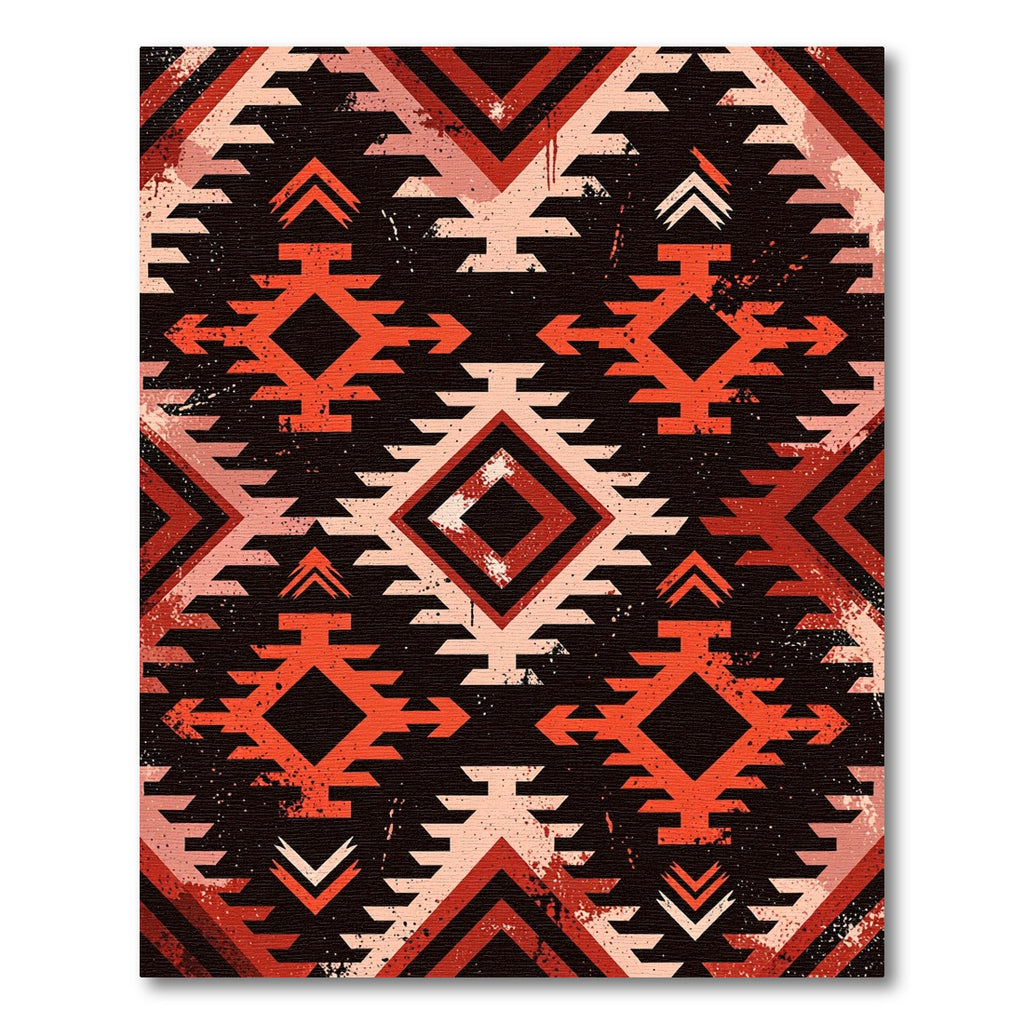 Bold Crimson Earthy Geometric Tribal Diamond Rug