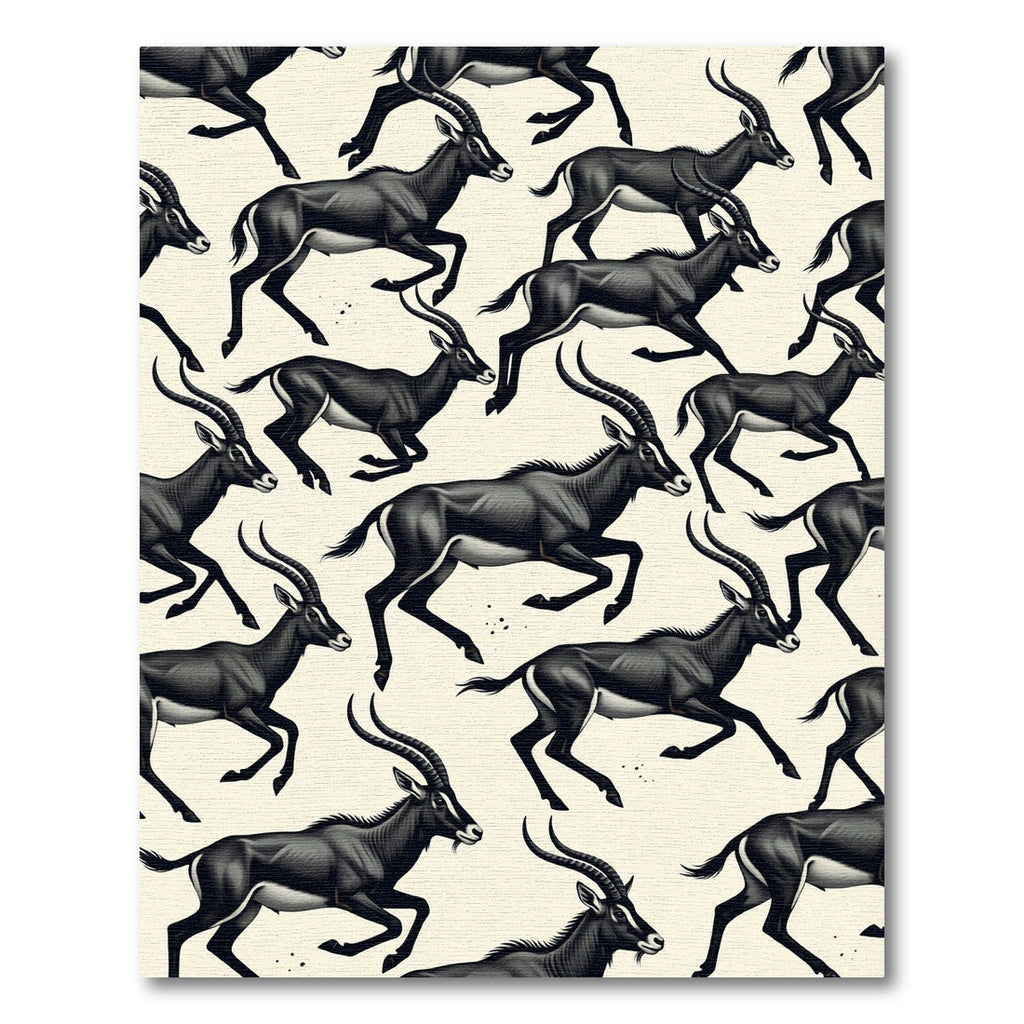 Monochromatic Running Antelope Illustration Rug