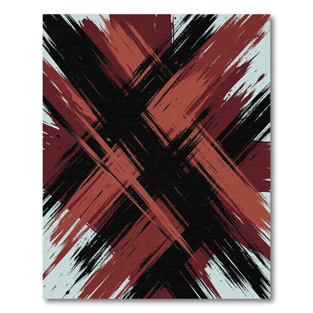Crimson Burgundy Black Brushstroke Cross Rug