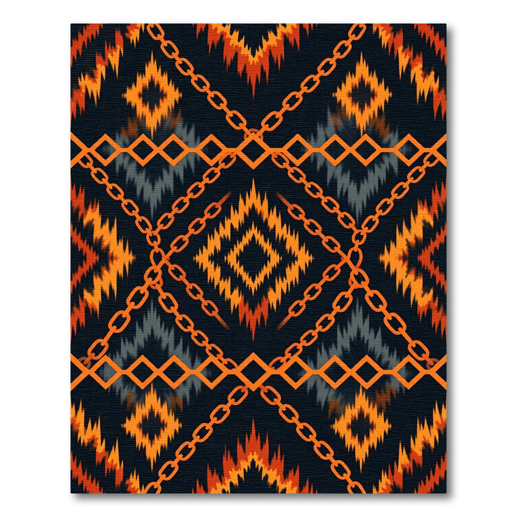 Bold Orange Geometric Chain Ikat Rug