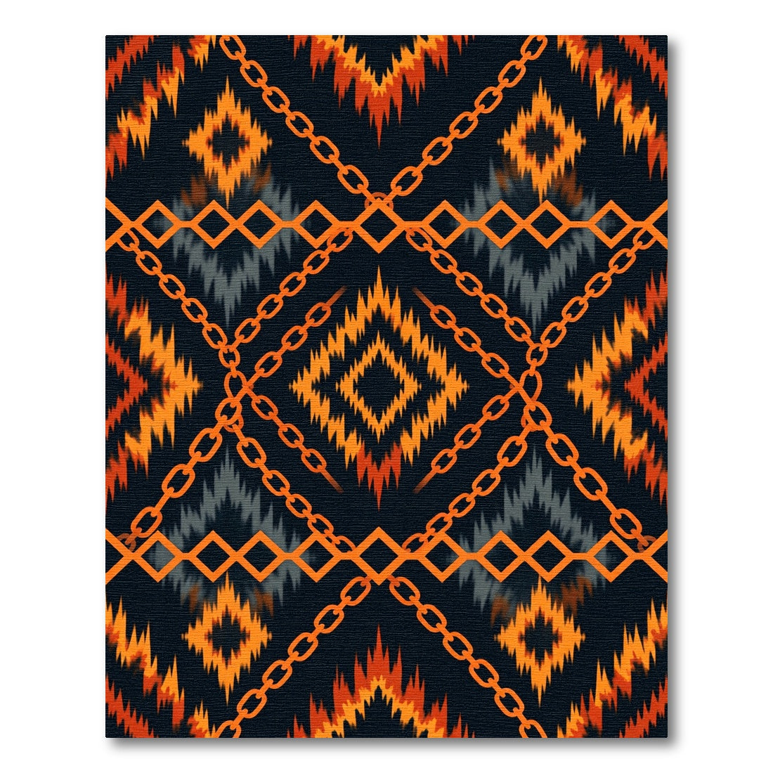 Bold Orange Geometric Chain Ikat Rug