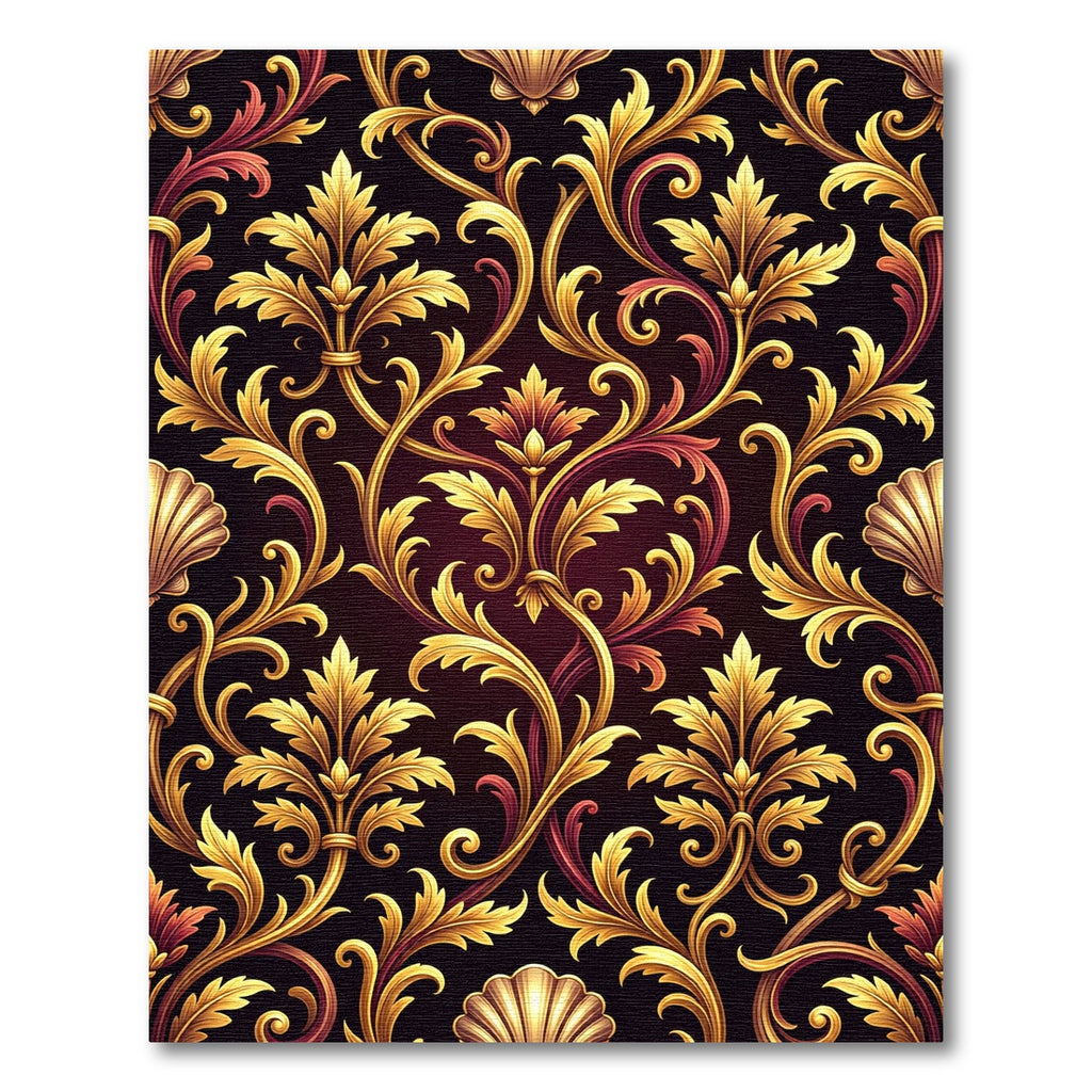 Ornate Gold Baroque Acanthus Scroll Wallpaper Rug