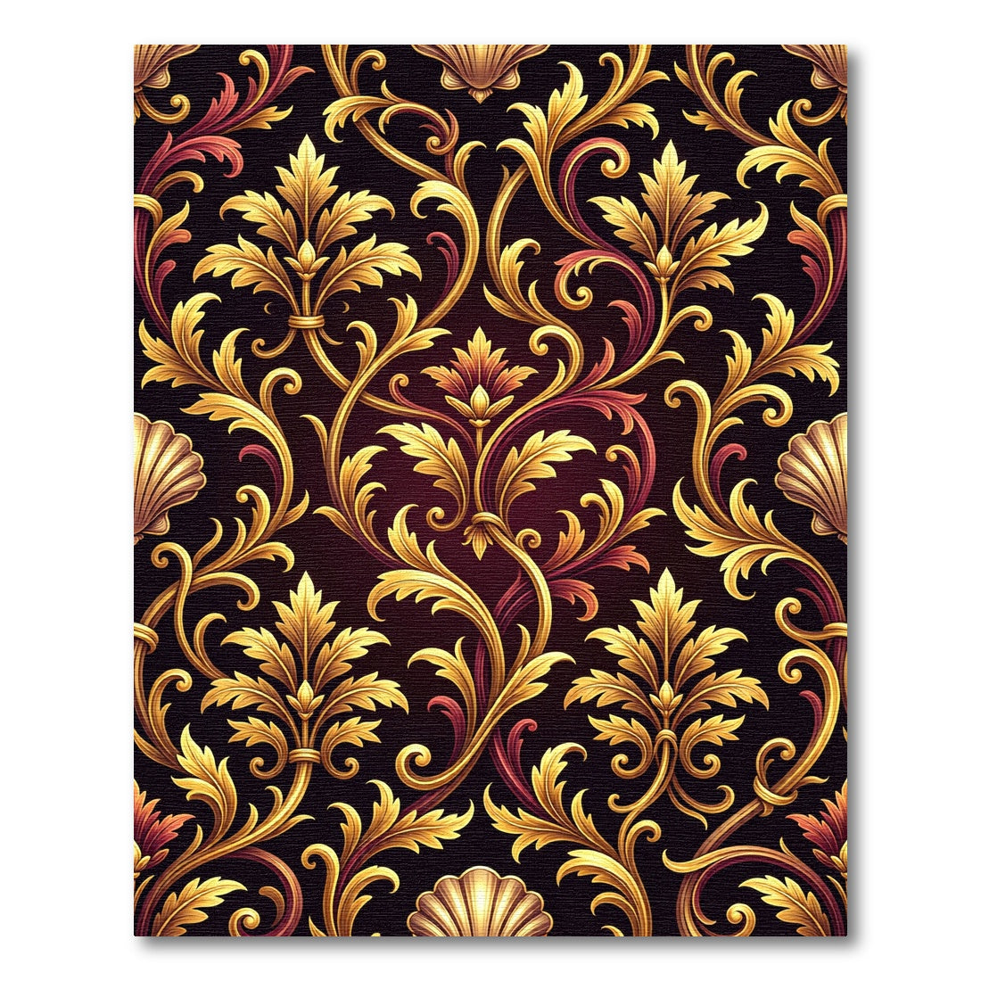 Ornate Gold Baroque Acanthus Scroll Wallpaper Rug