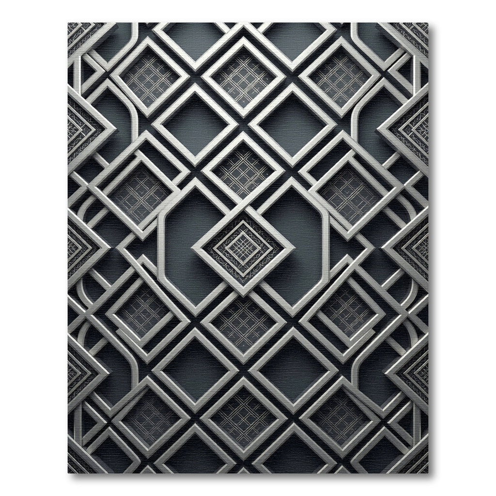 Sophisticated Charcoal Silver Geometric Lattice Rug
