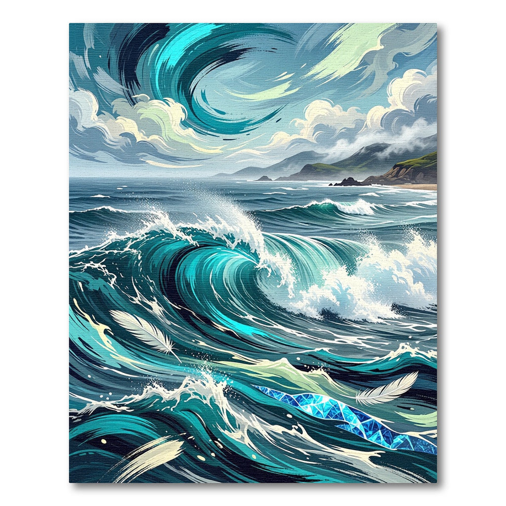 Abstract Azure Swirling Ocean Wave Rug