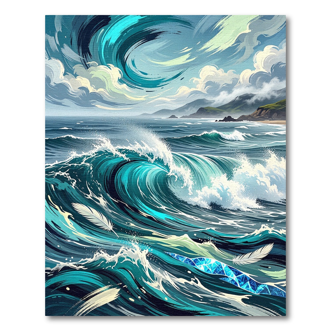 Abstract Azure Swirling Ocean Wave Rug
