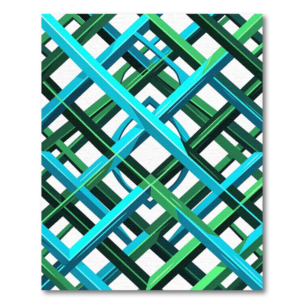 Geometric Interwoven Teal and Emerald Grid Rug