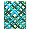 Geometric Interwoven Teal and Emerald Grid Rug