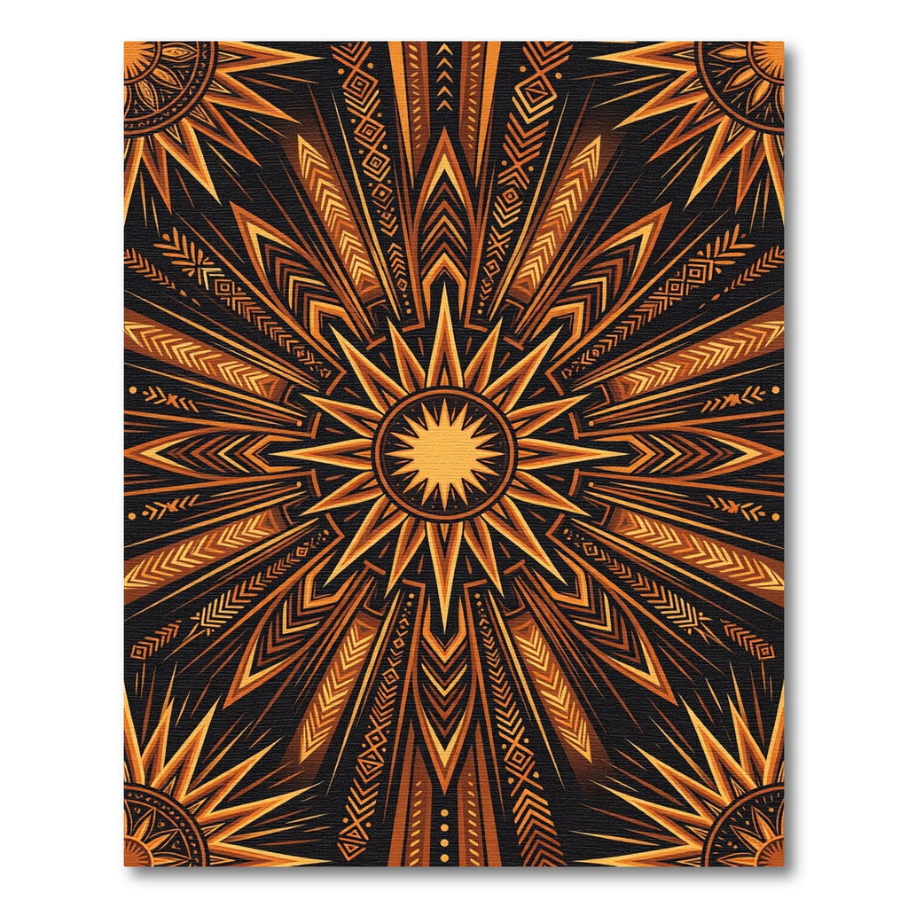 Radiant Sunburst Golden Amber Geometric Art Rug