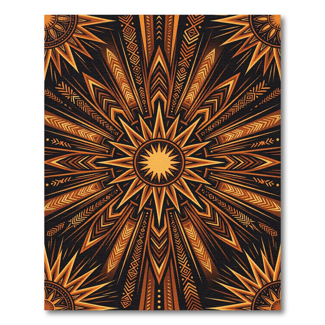 Radiant Sunburst Golden Amber Geometric Art Rug