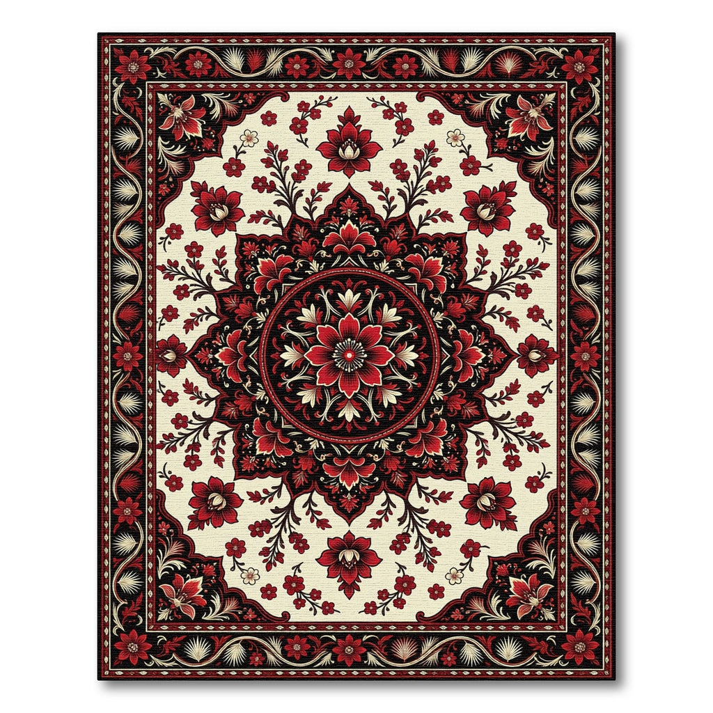Crimson Black Floral Medallion Radiance Rug