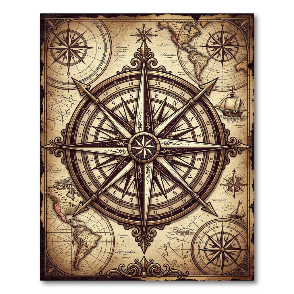 Vintage Compass Rose Antique Map Rug