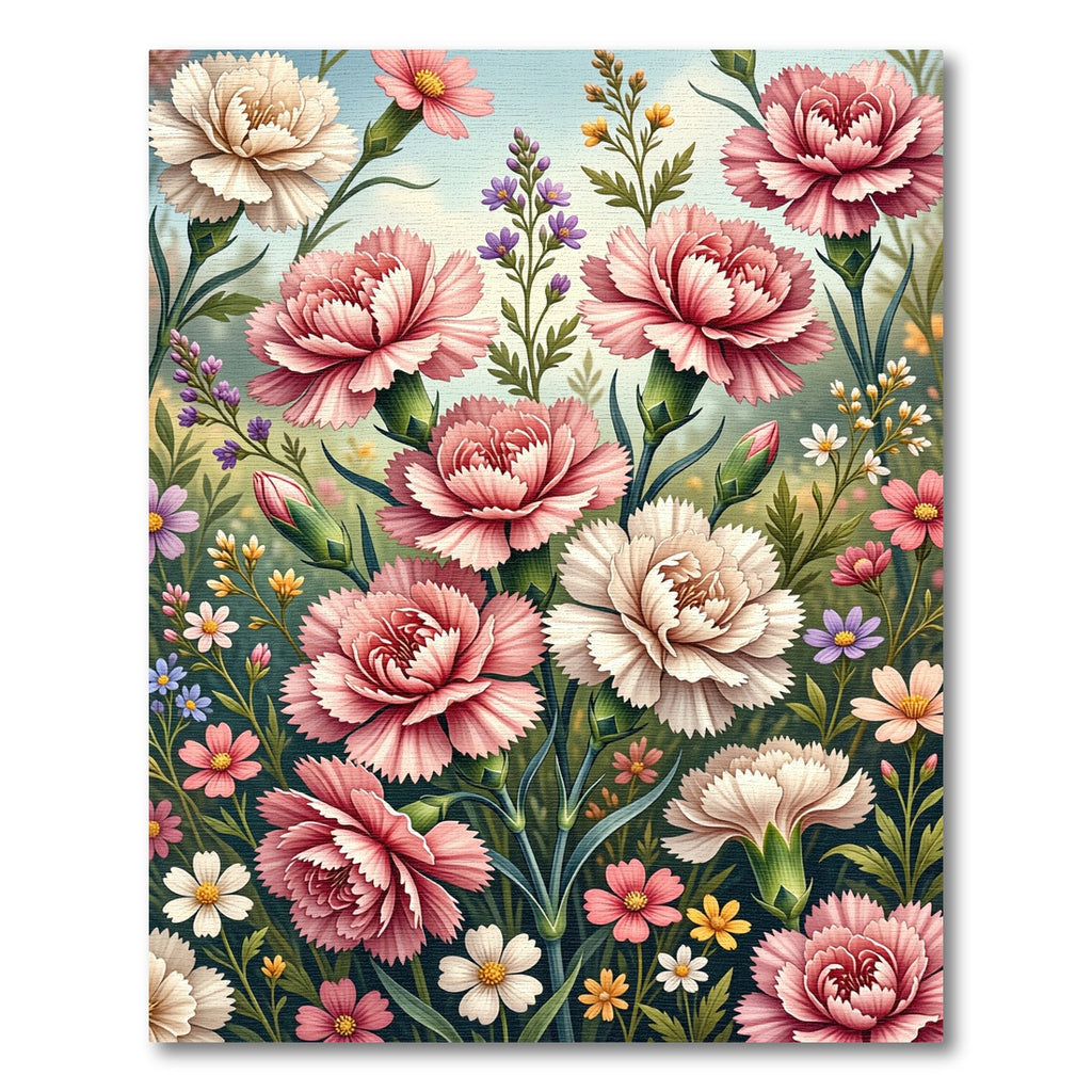 Lush Pink Carnation Floral Meadow Rug