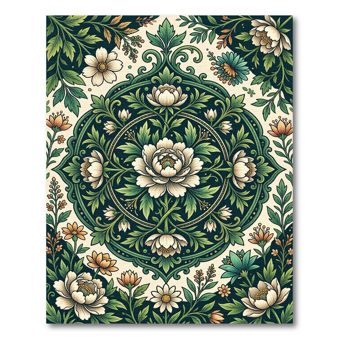 Deep Teal Floral Medallion Garden Rug