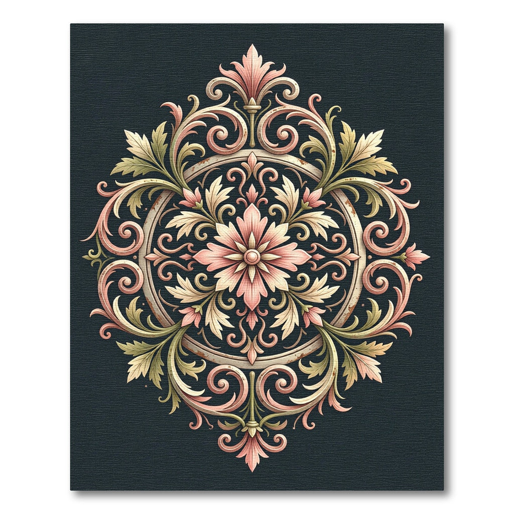 Elegant Blush Floral Scroll Medallion Rug