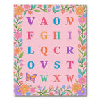 Alphabet Flowers Butterfly Whimsical Collage Rug