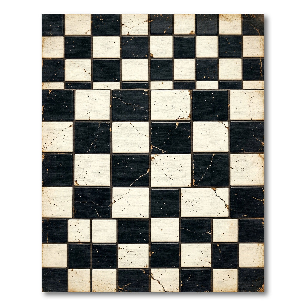 Black and White Splatter Checkerboard Rug