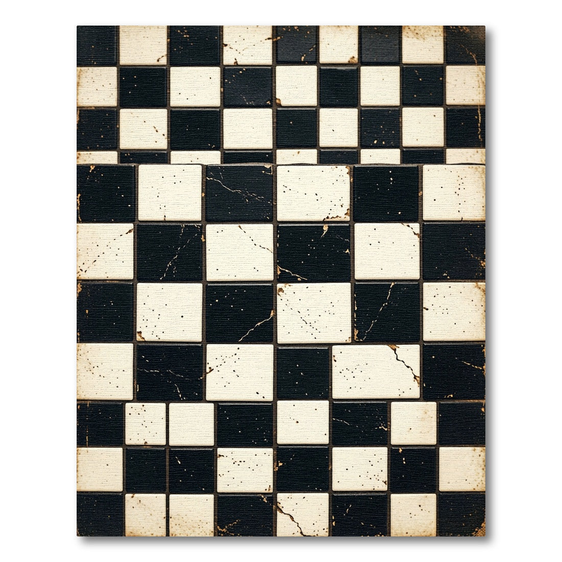 Black and White Splatter Checkerboard Rug