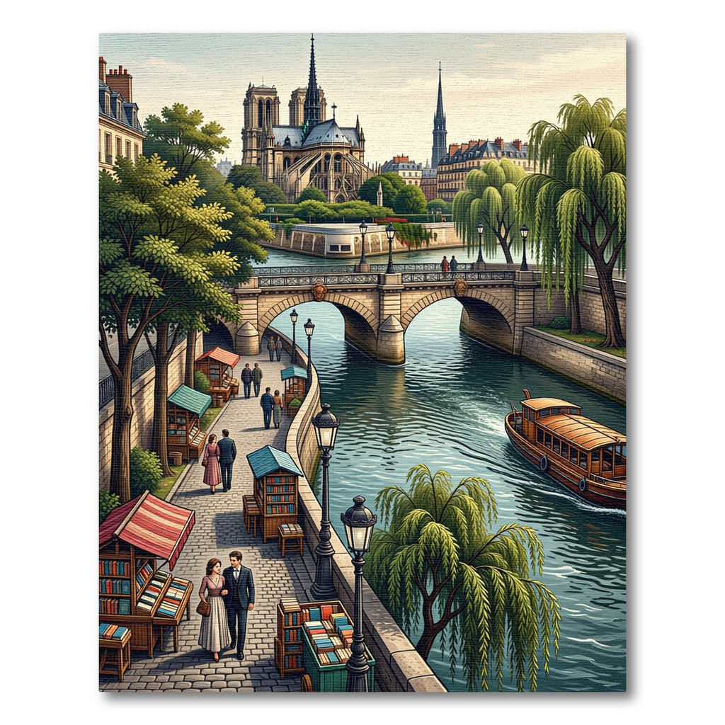 Parisian River Seine Bookstore Scene Rug