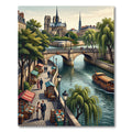 Parisian River Seine Bookstore Scene Rug