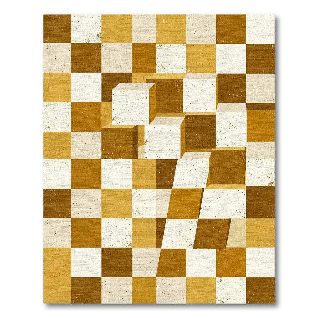 Modern Ochre Geometric 3D Block Rug