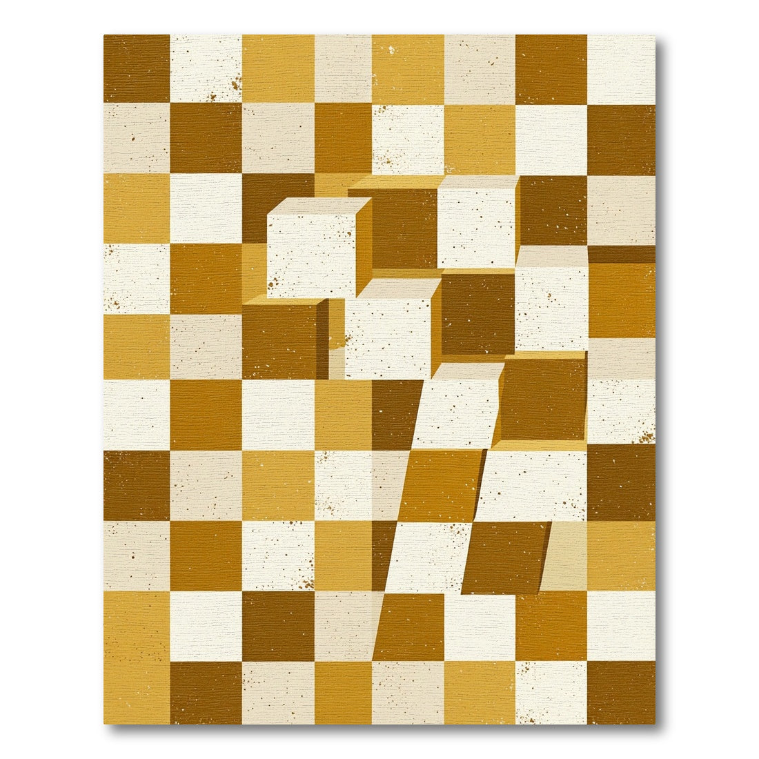 Modern Ochre Geometric 3D Block Rug