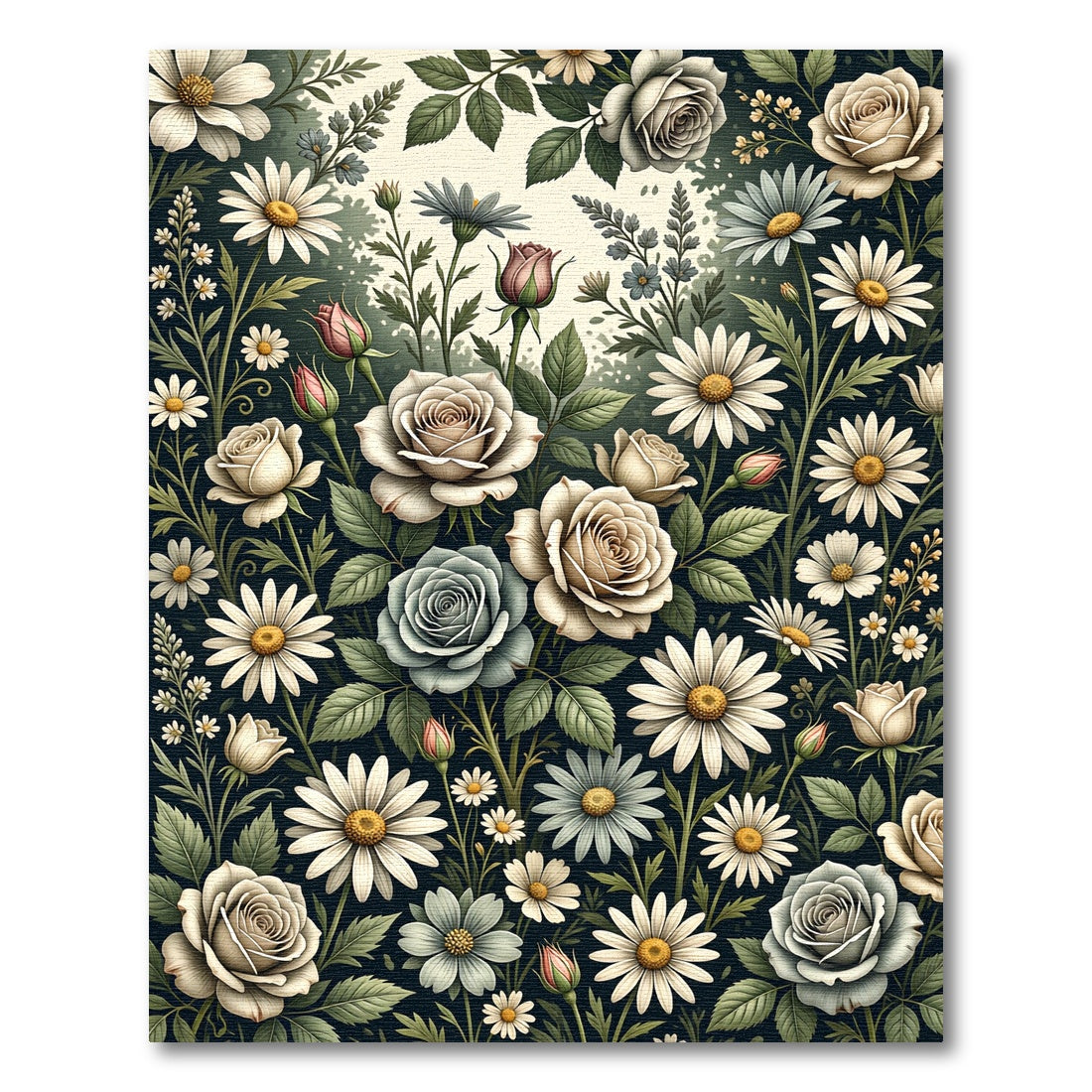 Botanical Cream Rose and Daisy Meadow Rug