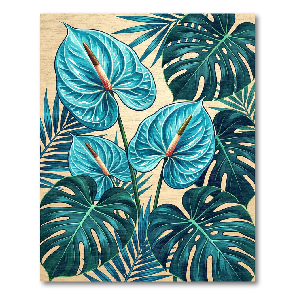 Lush Blue Tropical Anthurium Leaf Art Rug